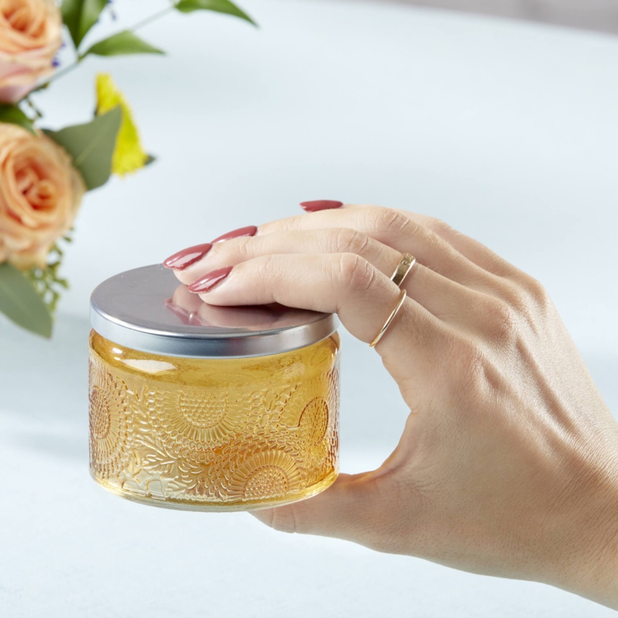 Kate Aspen® Amber Garden Blooms Glass Tea Light Holder, 4ct.